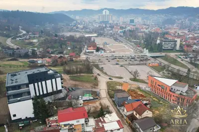 an aerial view of a city with a street at ARIA Luxury Apartment, Tuzla in Tuzla