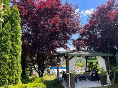 a gazebo in the middle of a garden at Residence Green Pool & SPA in Visoko