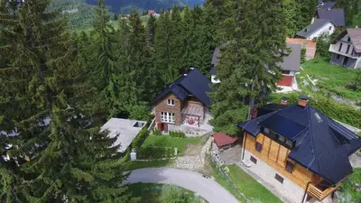 an aerial view of a house in a forest at Vlašić House in Vlasic