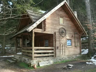 a log cabin in the woods at Holiday Park Zelenkovac in Podrašnica