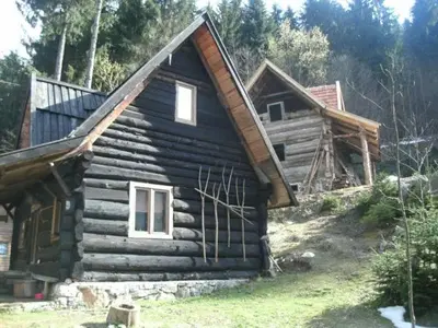a small log cabin with a roof at Holiday Park Zelenkovac in Podrašnica