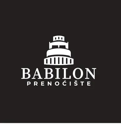 a logo of a lighthouse on a black background at Guest House Babilon in Prijedor