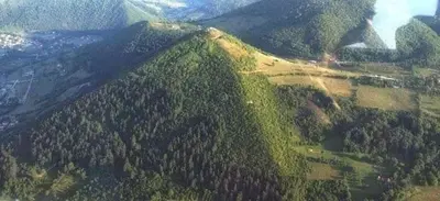 an aerial view of a mountain with trees on it at Forest Lodge on the Pyramid in Visoko