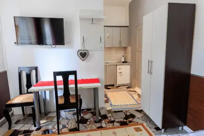 a kitchen with a table and chairs in a room at Apartments Villa Kobilj in Banja Luka