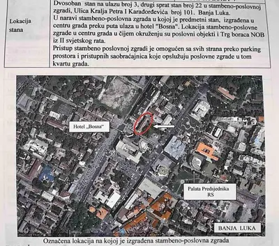 a map of a city with a red circle at Apartment Top Centar in Banja Luka