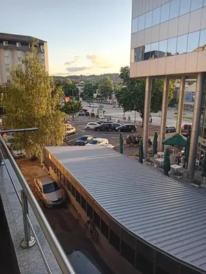 a view of a parking lot from a building at Apartment Top Centar in Banja Luka