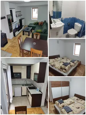 a collage of pictures of a kitchen and a living room at Apartmani Čolić Vlašić in Vlasic