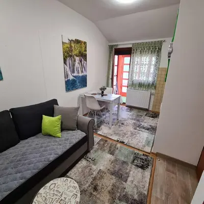 a living room with a couch and a table at Hana Superior Apartments in Bihać