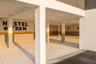 an empty building with a steel gym sign on the wall at Hostel Tron in Travnik