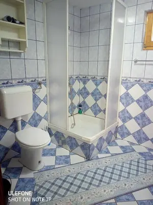 a bathroom with a toilet and a shower at Apartman Relax in Nature in Jajce