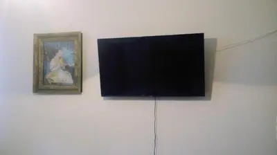 a flat screen tv on a wall with a picture at Apartment Sarah in Bihać