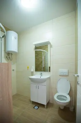 a bathroom with a toilet and a sink at Jelena Apartment in Doboj