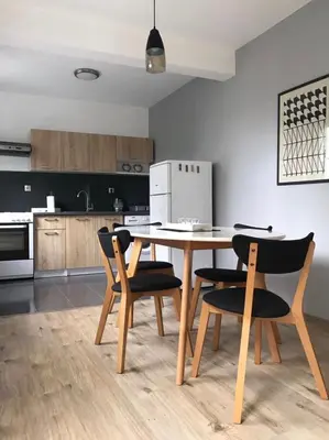a kitchen with a table and chairs in a room at Apartment Adi in Travnik