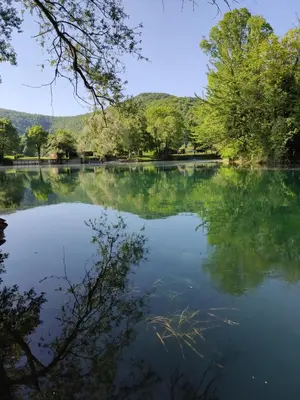 a view of a lake with trees in the background at Kuca Delić in Račić