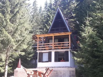 a tree house with a blue roof at Holiday Home Dzejla in Vlasic