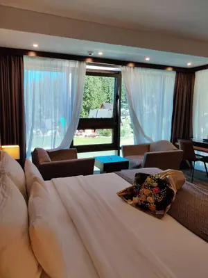 a bedroom with a large bed and a living room at Hotel Blanca Resort & Spa in Vlasic