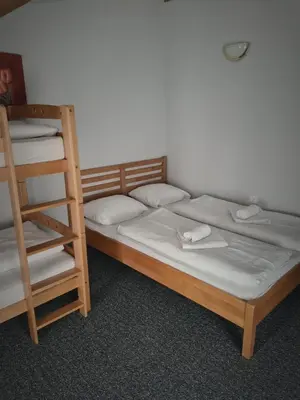 a bedroom with two bunk beds and a ladder at Apartments and Rooms Ski in Vlasic