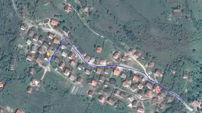 a map of a road with a blue freeway at Apartman Nadija in Jajce