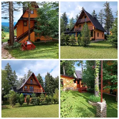 four different views of a house in four pictures at Apartmani ( VILA ) Vucko in Vlasic