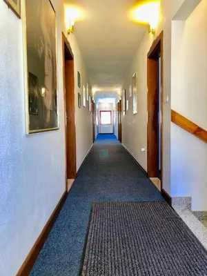 a hallway with a long hallway with a long carpet at Hard Rock Rooms for two in Livno