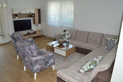 a living room with a couch and a tv at Amal Grand Villa in Bihać
