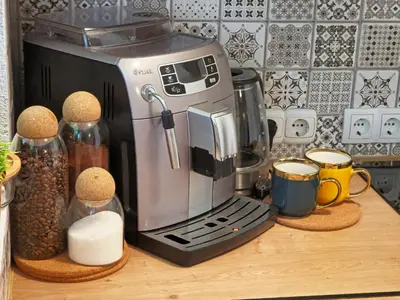 a coffee maker sitting on top of a counter at Private Riverside House on the Una River with Private Beach in Kulen Vakuf