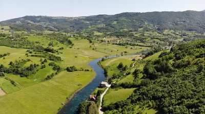 an aerial view of a river in a valley at Apartment Stanic in Šipovo
