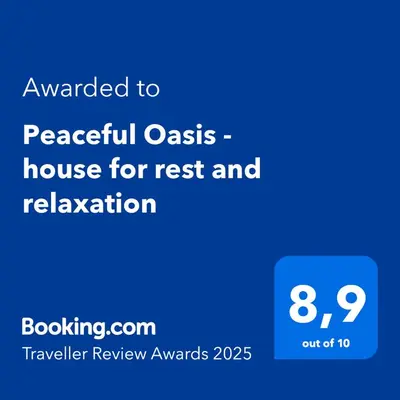 a screenshot of a phone with the text awarded to peaceful costs house for rest at Peaceful Oasis - house for rest and relaxation in Bosanska Krupa