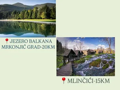 a collage of two photos of a resort and a lake at Jovan in Šipovo