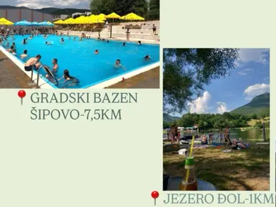 a collage of two pictures of a swimming pool at Jovan in Šipovo