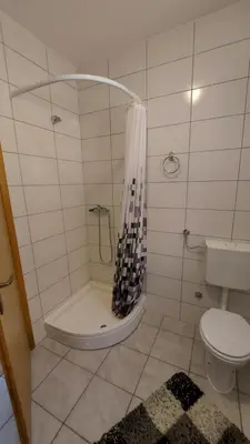 a bathroom with a shower and a toilet at Apartment Kapetanovic in Bosanski Šamac