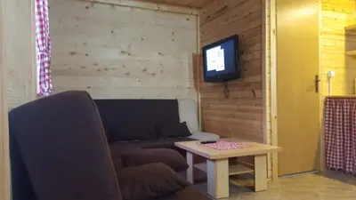 a living room with a couch and a tv on a wall at Vacation home SAJRA in Kulen Vakuf