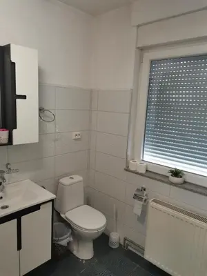 a bathroom with a toilet and a sink and a window at Prenociste Sana Sanski Most in Sanski most