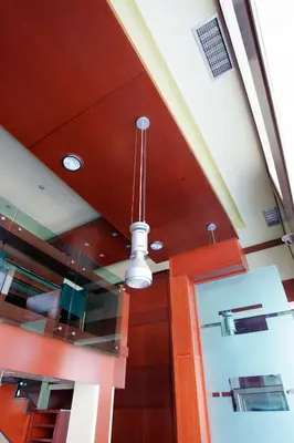 a light hanging from a ceiling in a kitchen at Hotel Cezar Banja Luka in Banja Luka