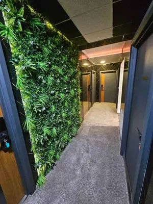 a green wall in an office with a hallway at Gradiska Pristajko in Bosanska Gradiška
