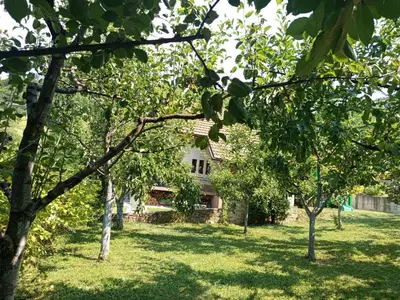 a house in the middle of a yard with trees at Holiday Home Dzeni in Zenica