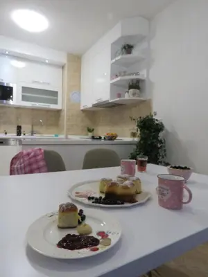 two plates of food sitting on a kitchen counter at Winter Iris in Kupres