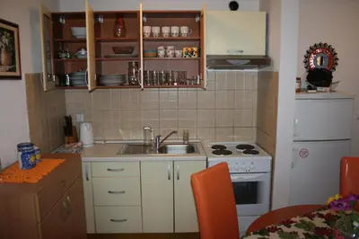 a small kitchen with a sink and a stove at Apartman Kupres Holiday in Kupres