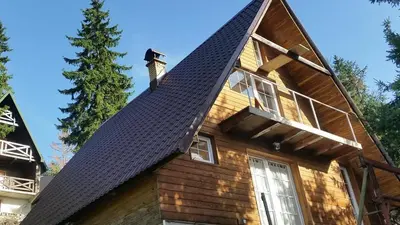 a house with a brown roof and a tree at Vikendica Armin in Vlasic