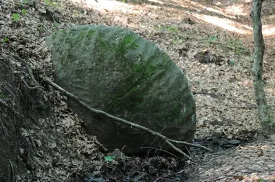 a large green rock sitting on the ground at Apartman Felix in Laktaši