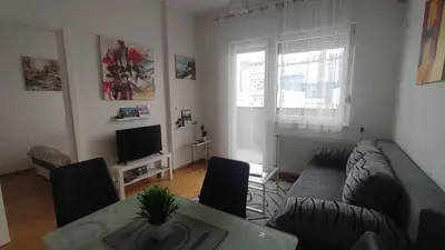a living room with a couch and a table at Centar Banja Luka Apartman MIKI in Banja Luka