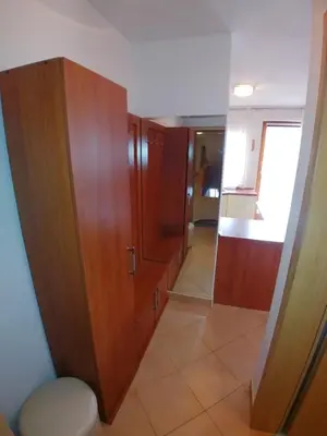 a bathroom with a toilet and a wooden cabinet at Apartment Panorama 1 in Vlasic