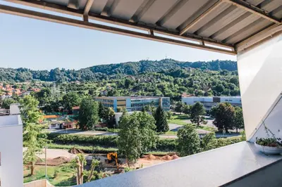 a view from the balcony of a building at Apartment Jupiter in Tuzla