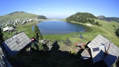 an aerial view of a lake on a hill at Koliba - Prokoško jezero in Fojnica