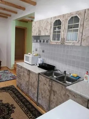 a kitchen with a sink and a microwave at Sam guest house in Jajce