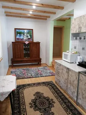 a kitchen with a counter with a microwave on it at Sam guest house in Jajce