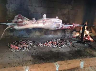 a turkey is being cooked in an oven at Apartman Ena in Bihać