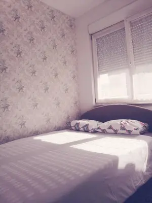 a bedroom with a bed and a window at Apt Ana in Banja Luka