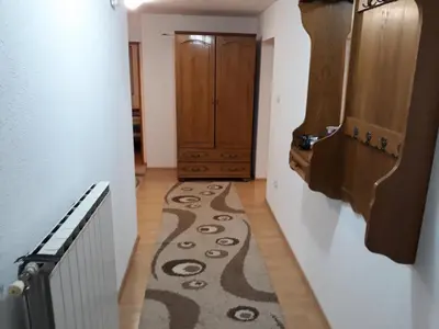 a hallway with a carpet on the floor and a door at Apartment AMRA in Tuzla