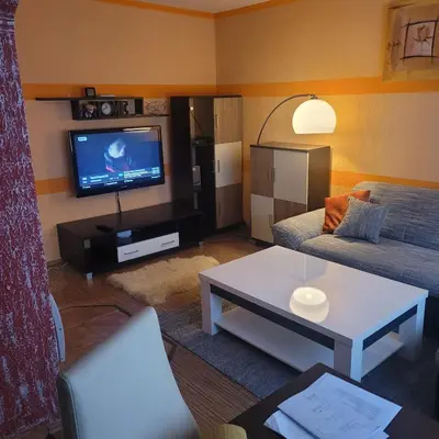 a living room with a couch and a tv at Sana apartment in Sanski most